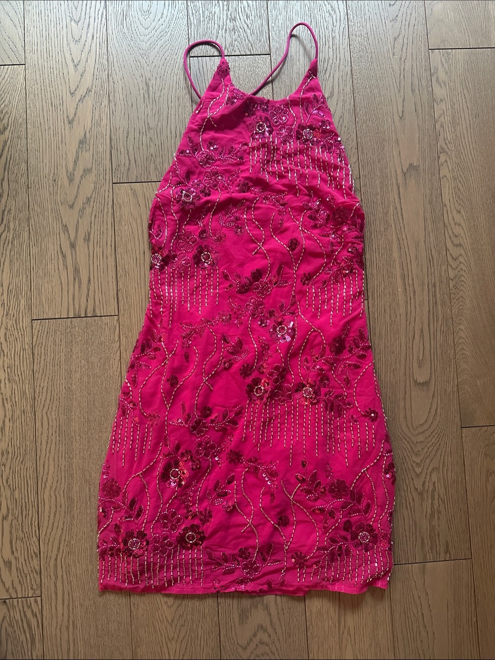 Hot Pink Embroidered Sequin Dress Size M
